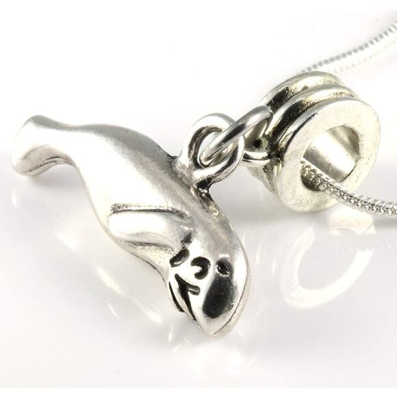 Manatee Charm Snake Chain Necklace - Ocean Sea Creature - Picture 7 of 9
